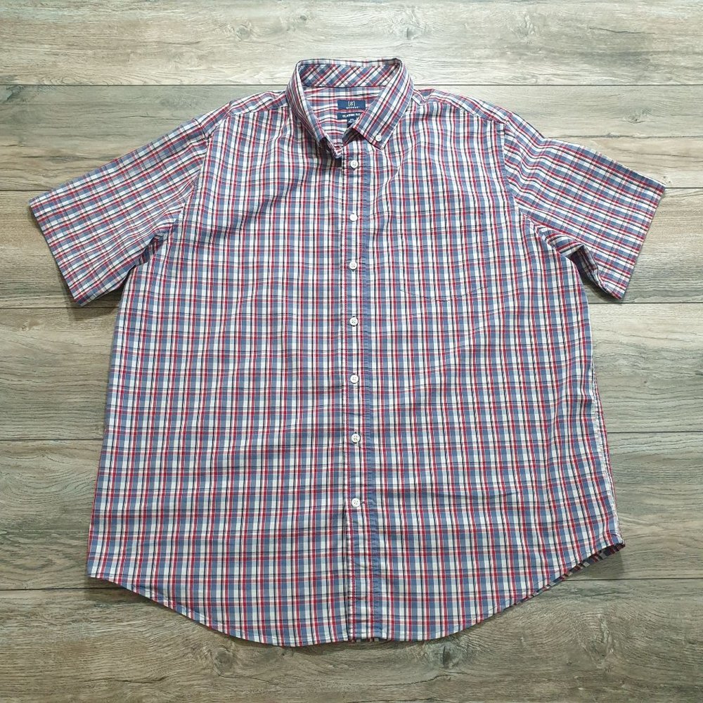 George Mens 2XL 50-52 Short Sleeve Shirt Relaxed Casual Patriotic Red White Blue